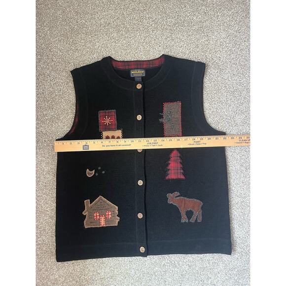 VTG Woolrich Vest Black Wool Embroidered Kitschy Cabincore Rustic Fall Size XL - Picture 5 of 7